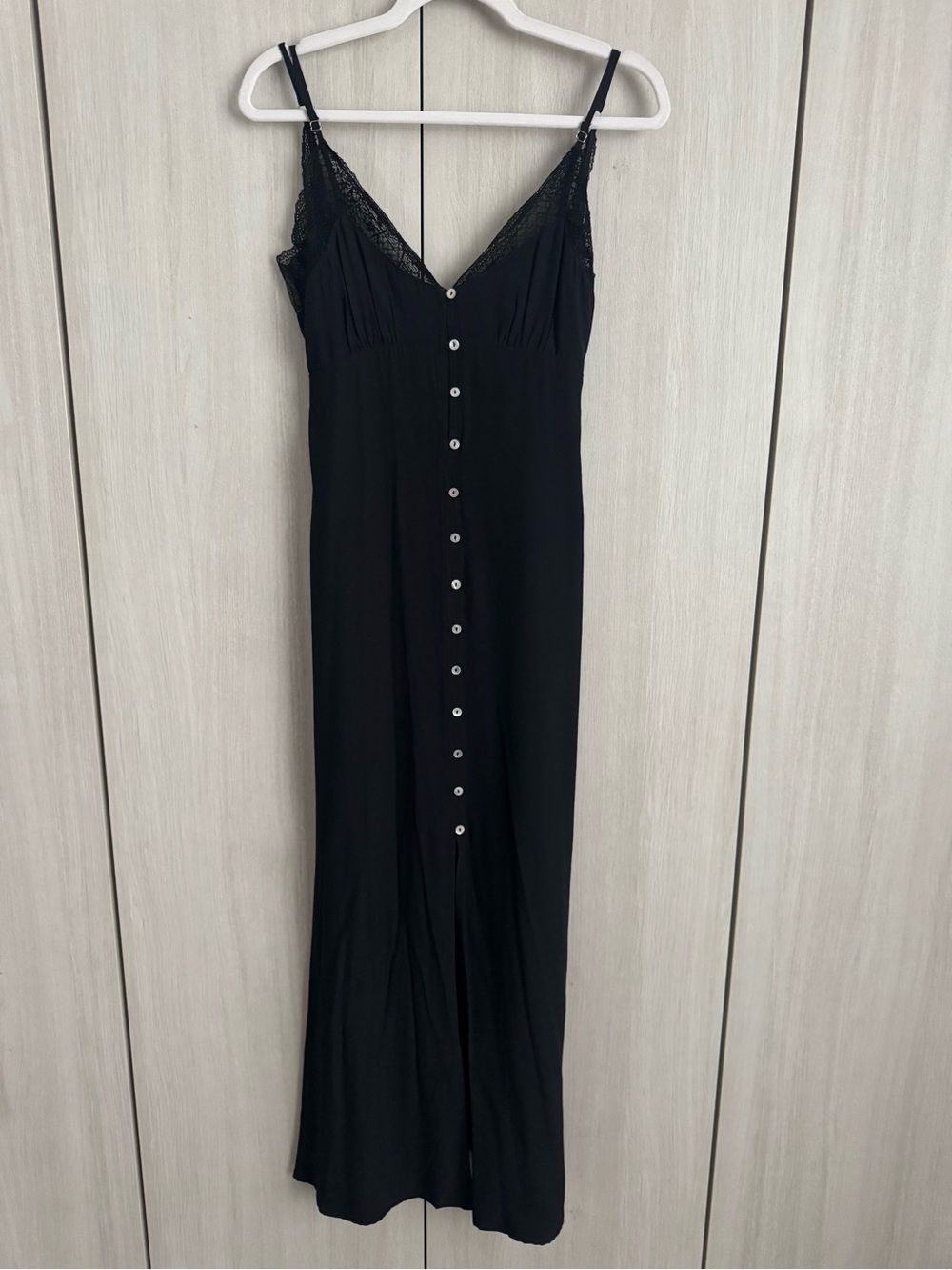 lovestitch Black Lace-Trim Maxi Dress with Front Buttons Sz S